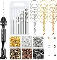 Harqa Pin Vise Hand Drill Set for Resin Crafts: 10 Precision Bits, 600 Eye Screws, 15 Keychain Rings - Jewelry Making Kit for Epoxy DIY