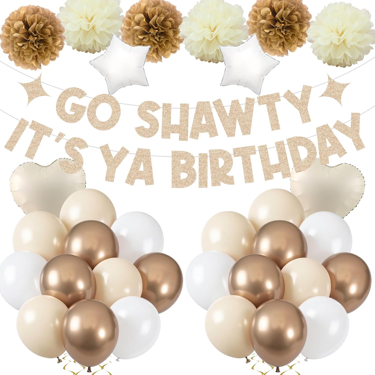 Go Shawty Birthday Party Decorations - Champagne Gold Glitter Go Shawty It's Ya Birthday Hip Pop Banner, Rap Theme Bday Party Supplies with Banners Balloons Paper Pompoms for Men Women Boys Girls