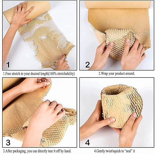 Miniatura 9 de onesimcr Envoltura de papel de envoltura de panal rosa de 15 x 131 pies, alternativa sostenible al envoltorio de burbujas para