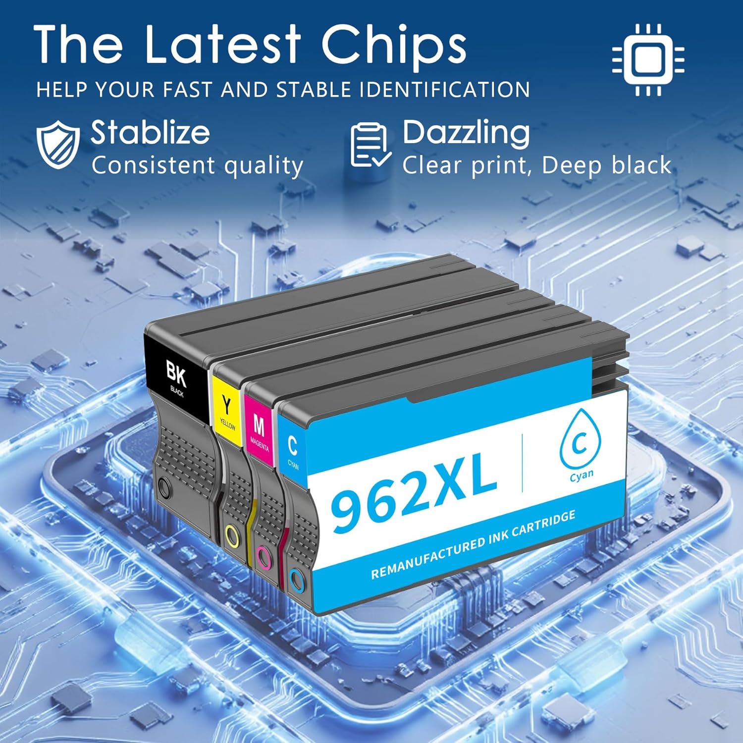 962XL Ink Cartridge 4-Pack Combo Pack Replacement for HP 962 | 962XL Ink Compatible with HP OfficeJet Pro 9010 9012 9013 9014 9015 9015e Printer Ink (4PK BK/C/M/Y)