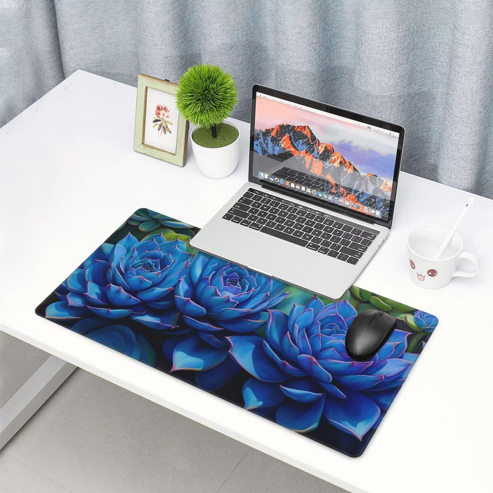 Gamingowa podkładka pod mysz XXL 1200 x 600 mm, niebieska podkładka pod mysz, soczysta podkładka pod mysz, duża, 120 x 60 cm, rozszerzona podkładka na biurko, akcesoria gamingowe z przyszytymi
