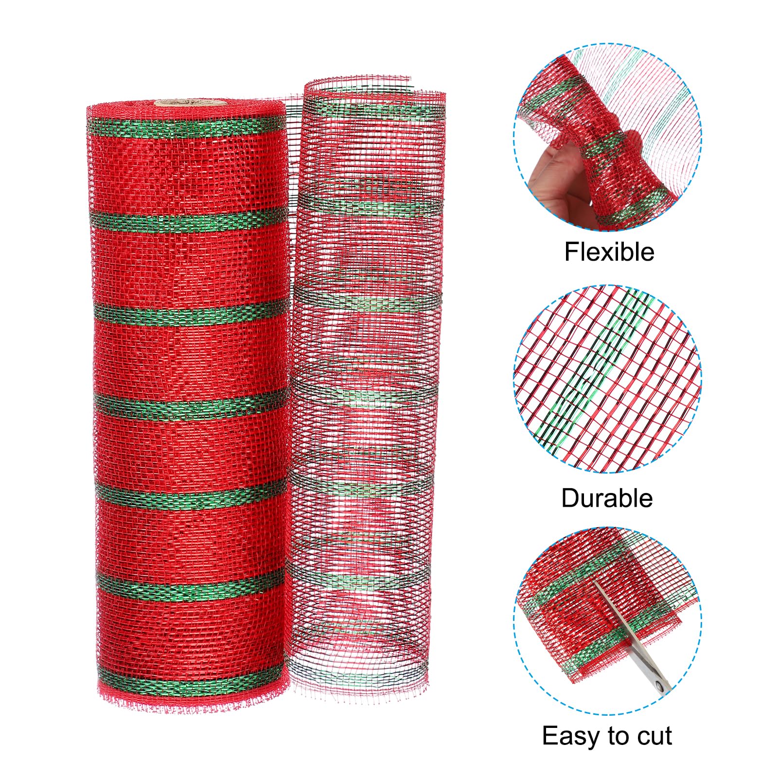 PATIKIL Decorative Mesh Ribbon, 10 Inch x 10 Yard Mesh Ribbon Roll Foil Metallic for Christmas Tree Wreath Decoration Thin Red/Green - Image 3