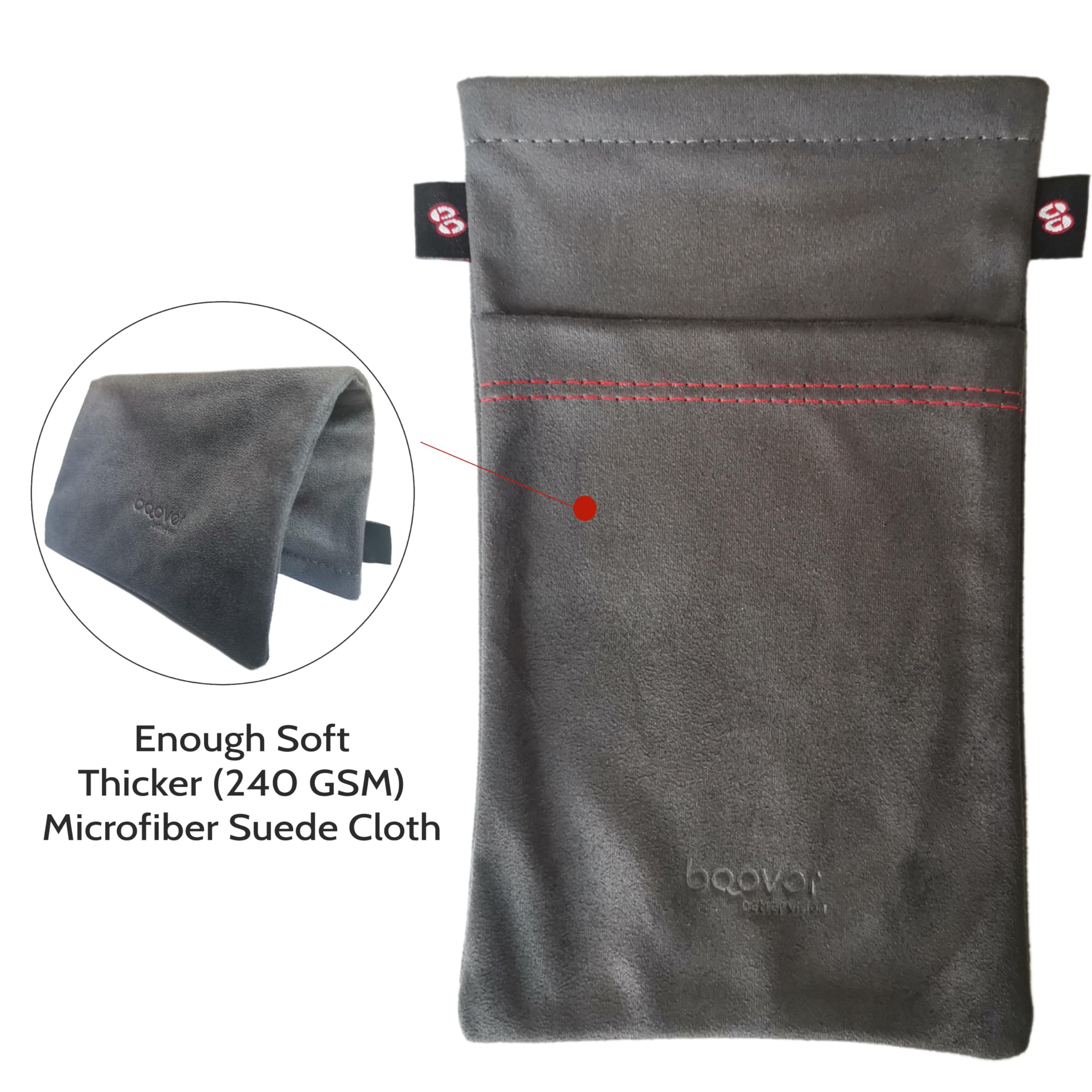 bqover Large Double Microfiber Suede Pouch, Soft Squeeze Top Eyeglasses/Sunglasses Phone Pouch Cases(1)