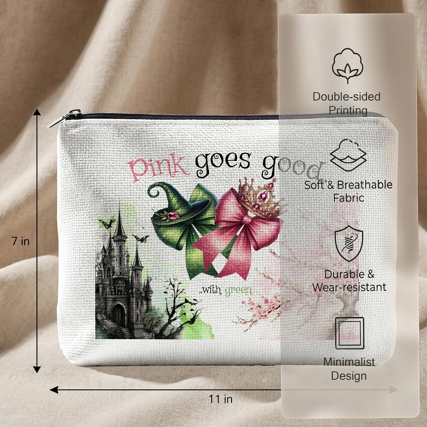 Witch Merch Pink Green Makeup Bag, Cosmetic Purse for Women Witch Fans image 2