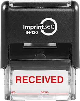 Supply360 AS-IMP1104R - Received Stamp with by: & Date:, Red Ink, Heavy Duty Commerical Self-Inking Rubber Stamp, 9/16" x 1-1/2" Impression