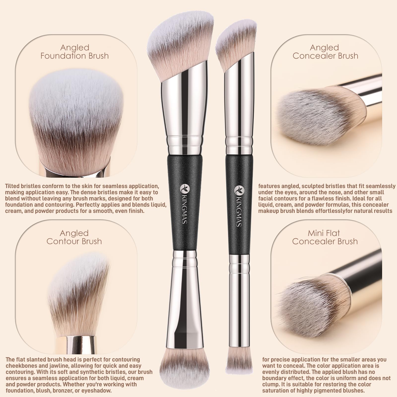KINGMAS Makeup Brush Set - Concealer & Foundation Duo -3