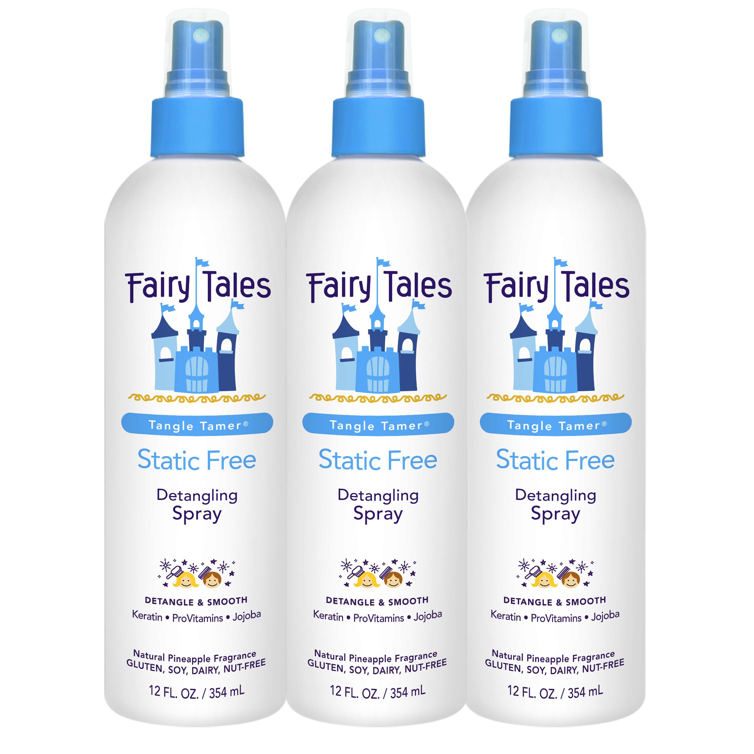 Tangle Tamer Static Free Detangling Spray - Detangler Spray for Kids - Paraben Free, Sulfate Free, Gluten Free, Nut Free - 12 oz (3 Pack)