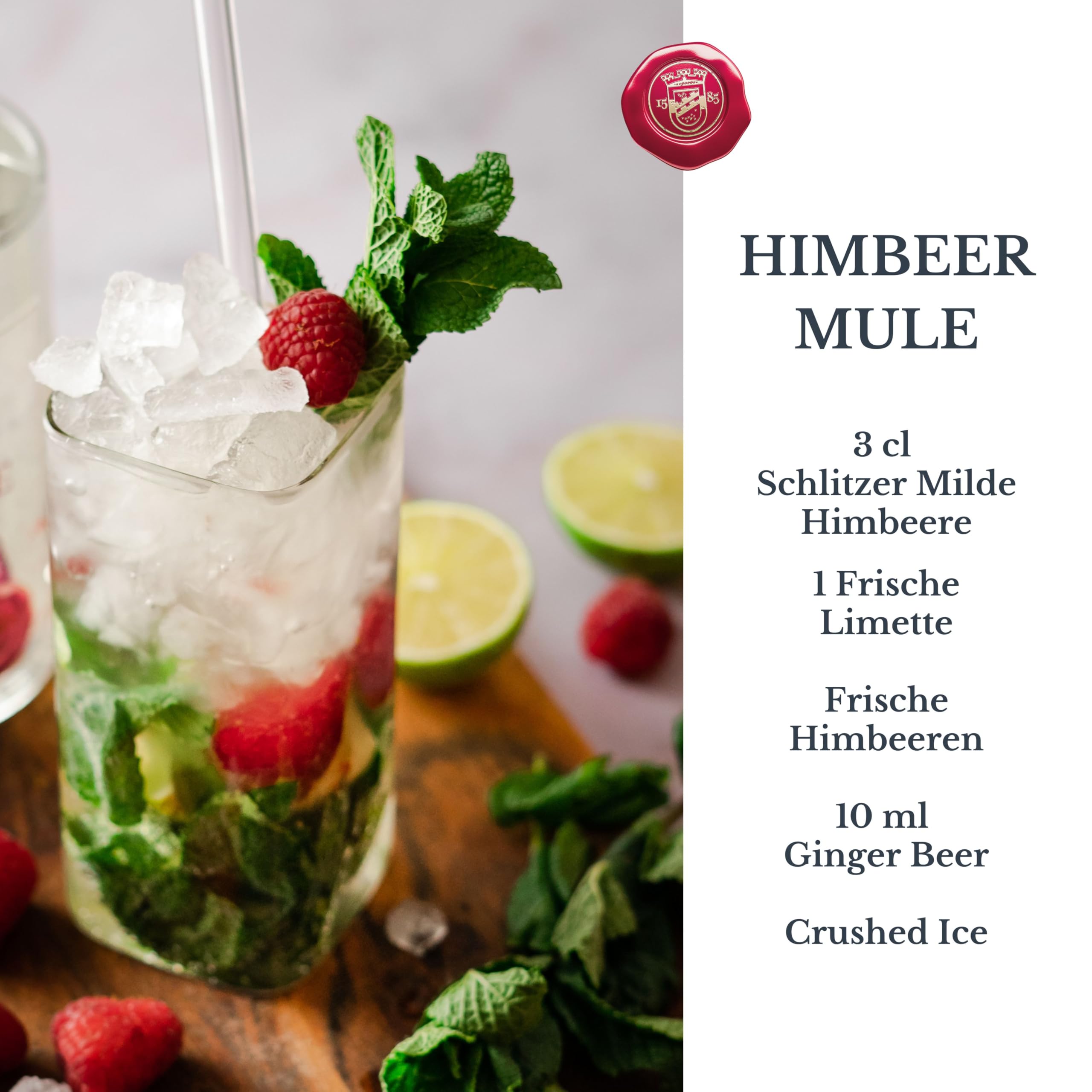 Schlitzer Milde Himbeere 1L, 35% Vol., fruchtige Himbeer Spirituose mit feiner Vanillenote, mild und harmonisch, ideal pur, für Cocktails und Desserts