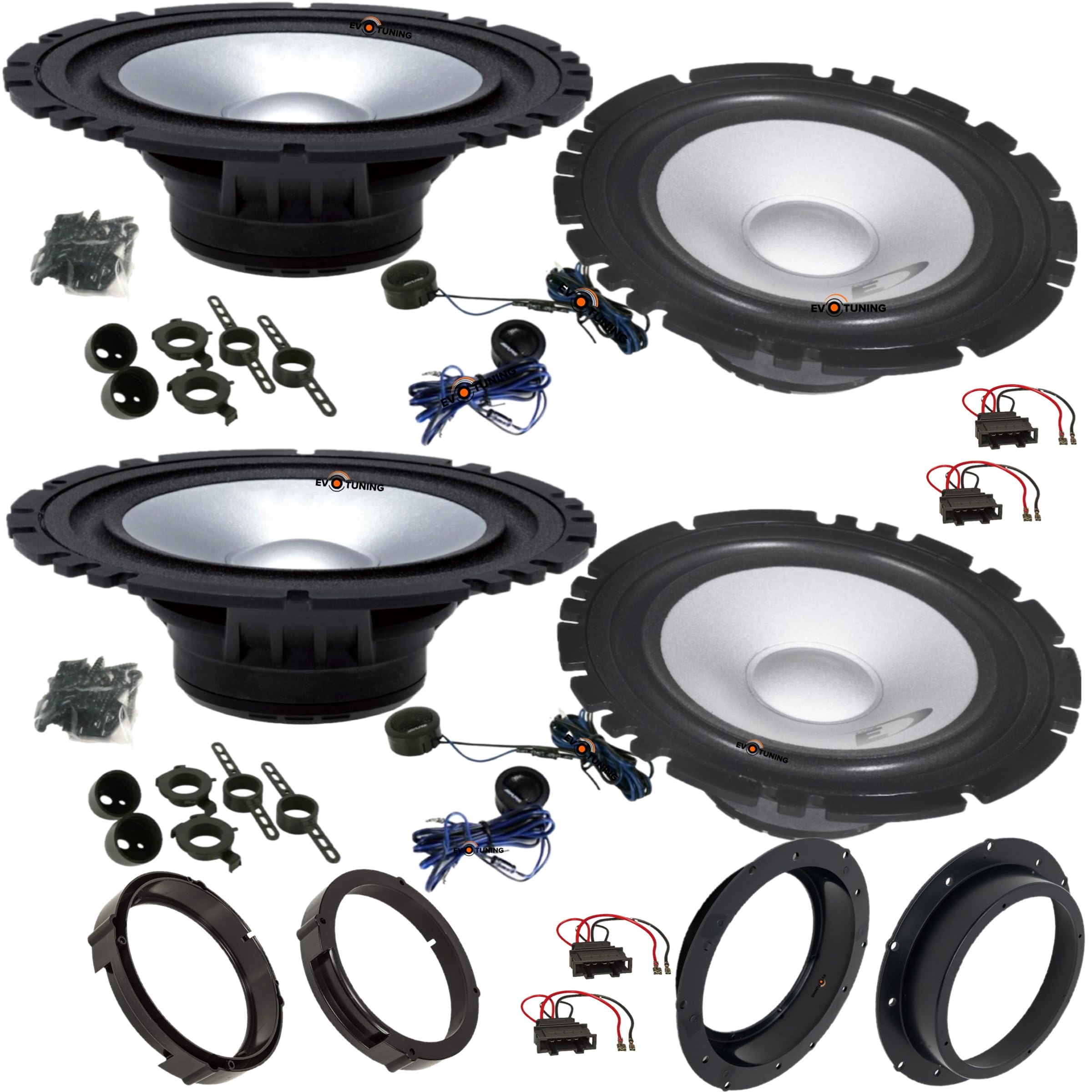 Kit 8 Casse Altoparlanti Anteriori e Posteriori per VW Tiguan dal 2007 al 2024, compatibile con Alpine SXE1750S + Set 4 Anelli e Cavi Adattatori