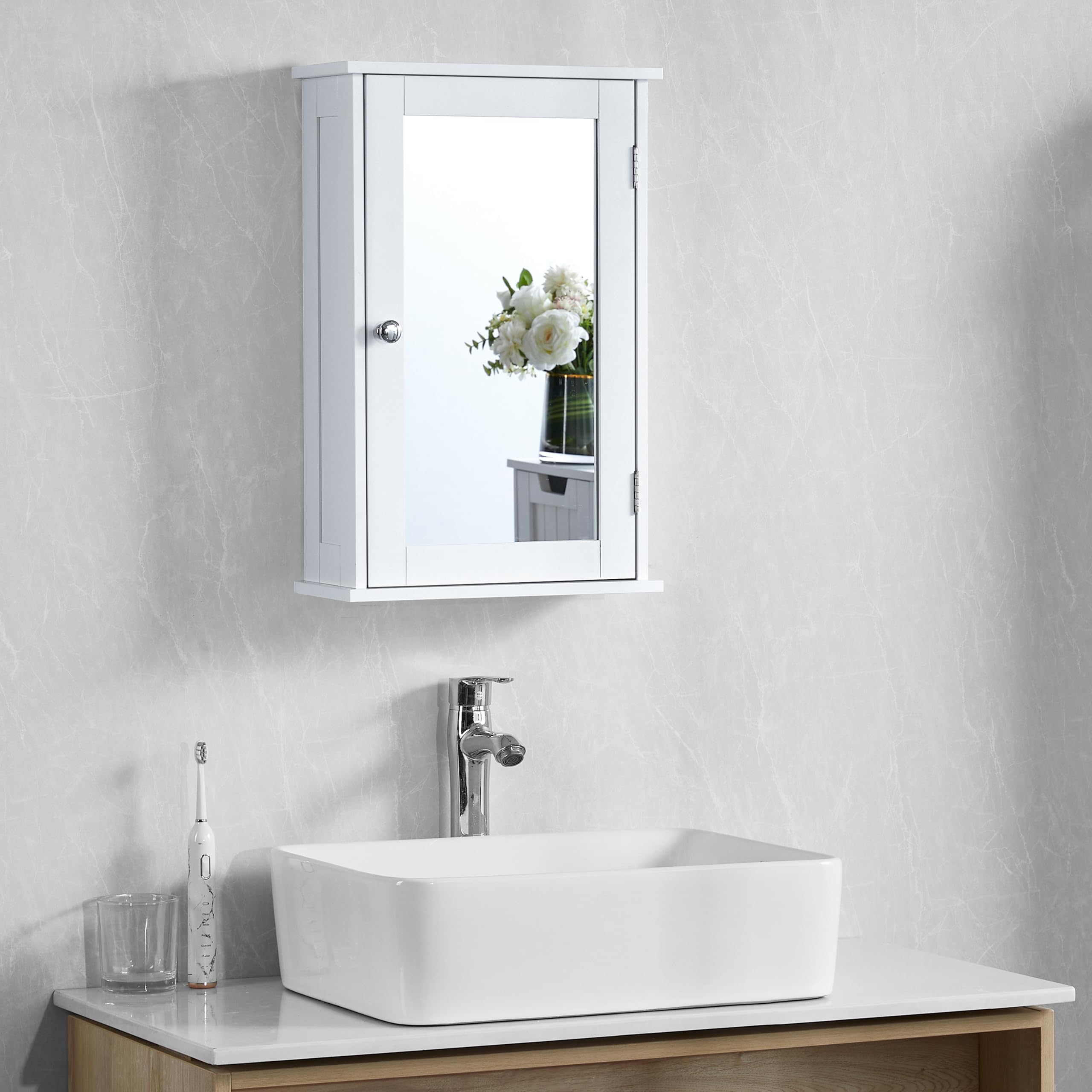 Bath Vida Priano Bathroom Cabinet Single Mirrored Door Wall Mounted, White