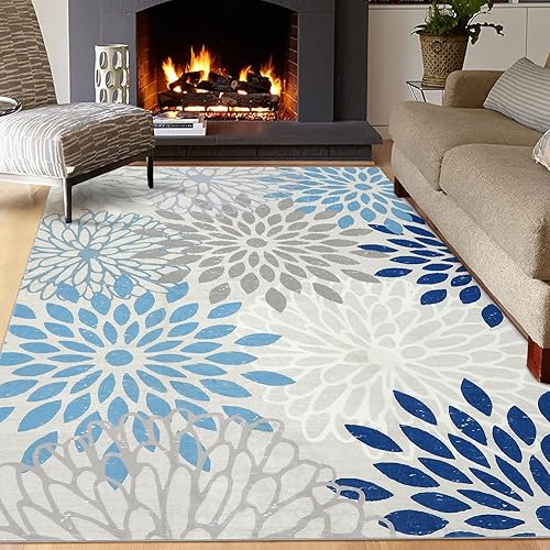 Miniatura 7 de ROYHOME Alfombra de área moderna con estampado floral de 5 x 7 pies, antideslizante, para interiores, alfombra de área grande, vintage, lavable para