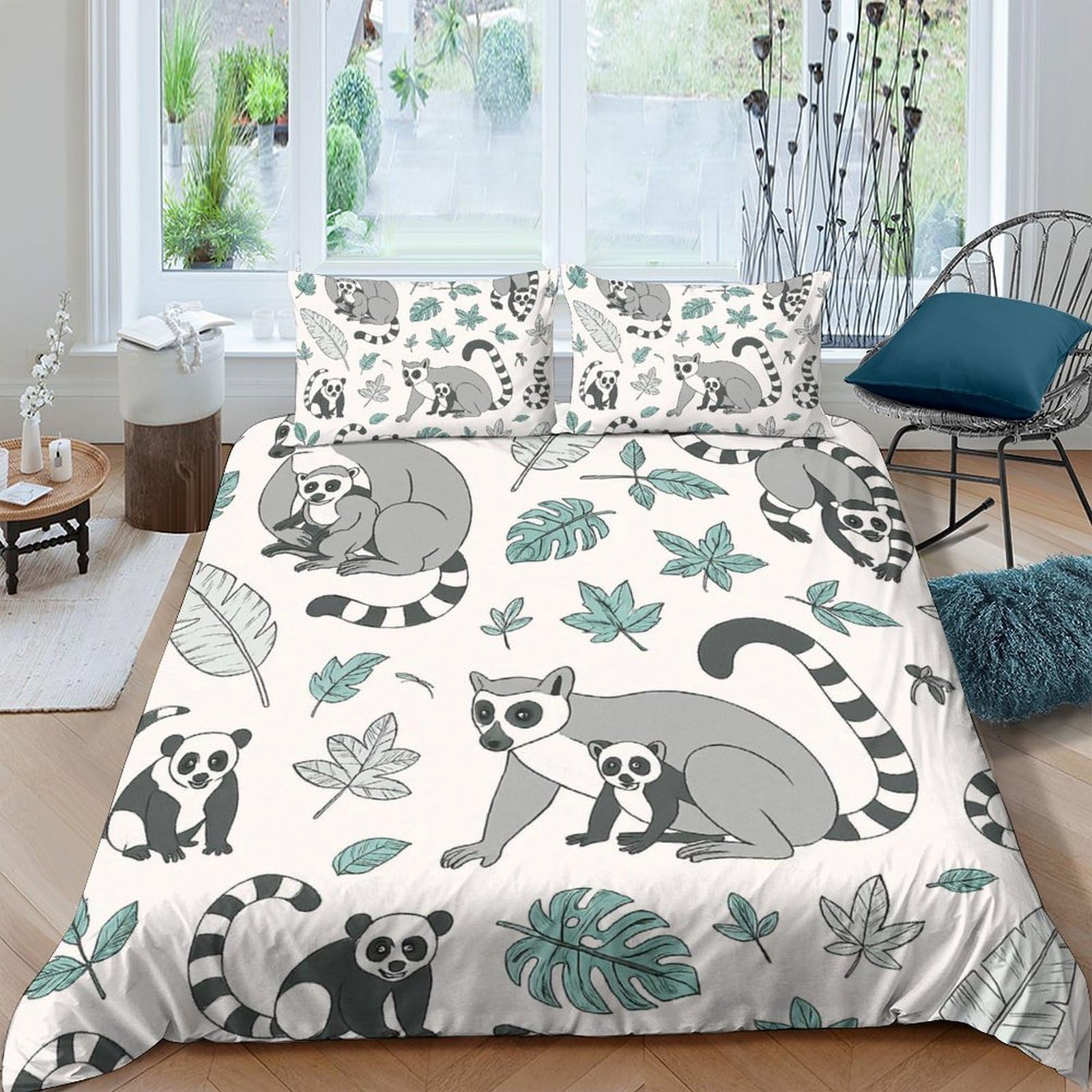 Ctjqhvkz Style-10 3D Printed Lemur Leaf Fitted Sheet Microfiber Soft Breathable Panda Mattress Cover For Bedroom Guest Room Decor Protection Single（135X200cm）