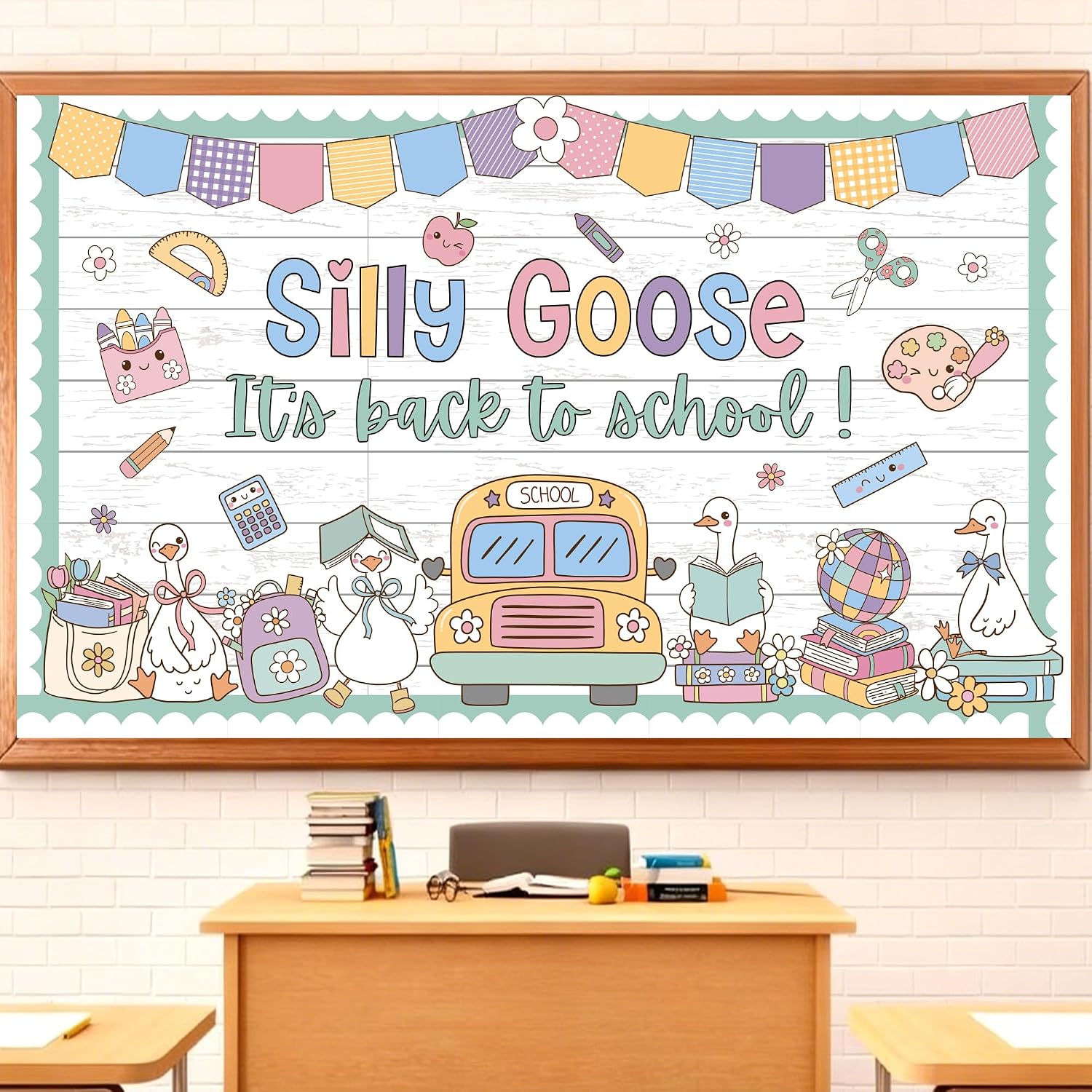 Back to School Bulletin Board Set Welcome Classroom Decorations Goose Bulletin Board Silly Goose Cutouts First Day of School for Preschool Kindergarten Classroom Chalkboard Wall Door Decor Supplies
