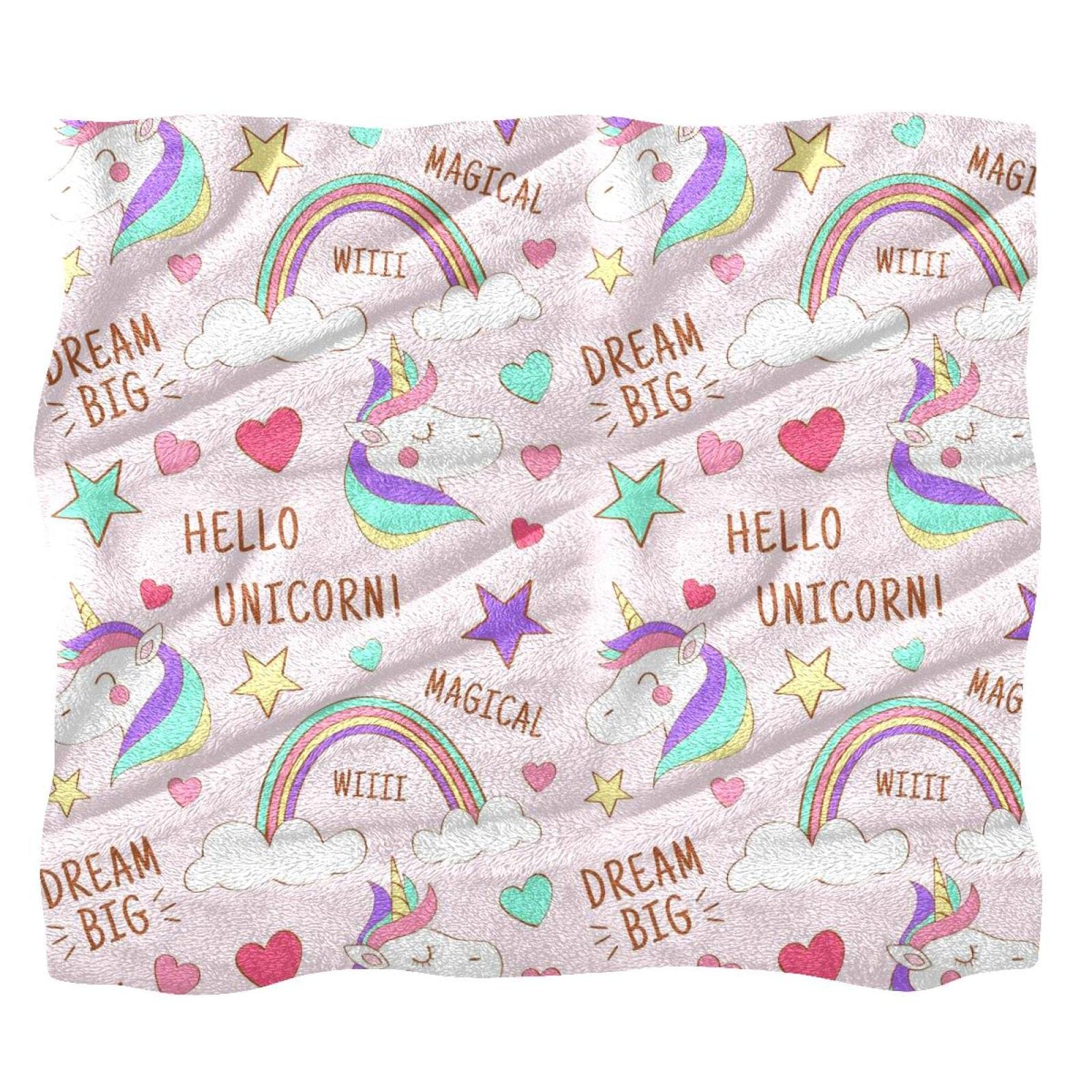 Couverture polaire licorne rose pour lit et canapé