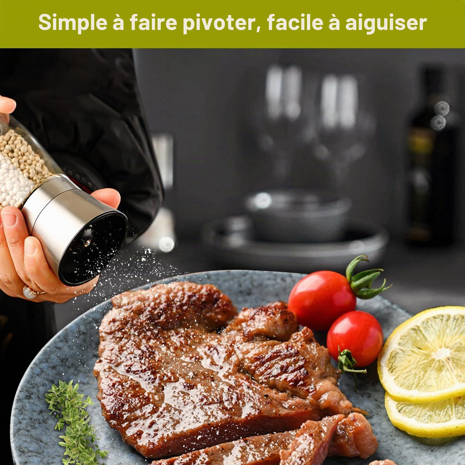 Gucass 4 Pcs Moulins à Poivre et Sel, Acier Inoxydable Verre Meule en Céramique Réglable Broyeur à Épices, Salières et Poivrières, Moulin À Épices, Idéal pour Moudre et Recharger Sel, Poivre et Piment