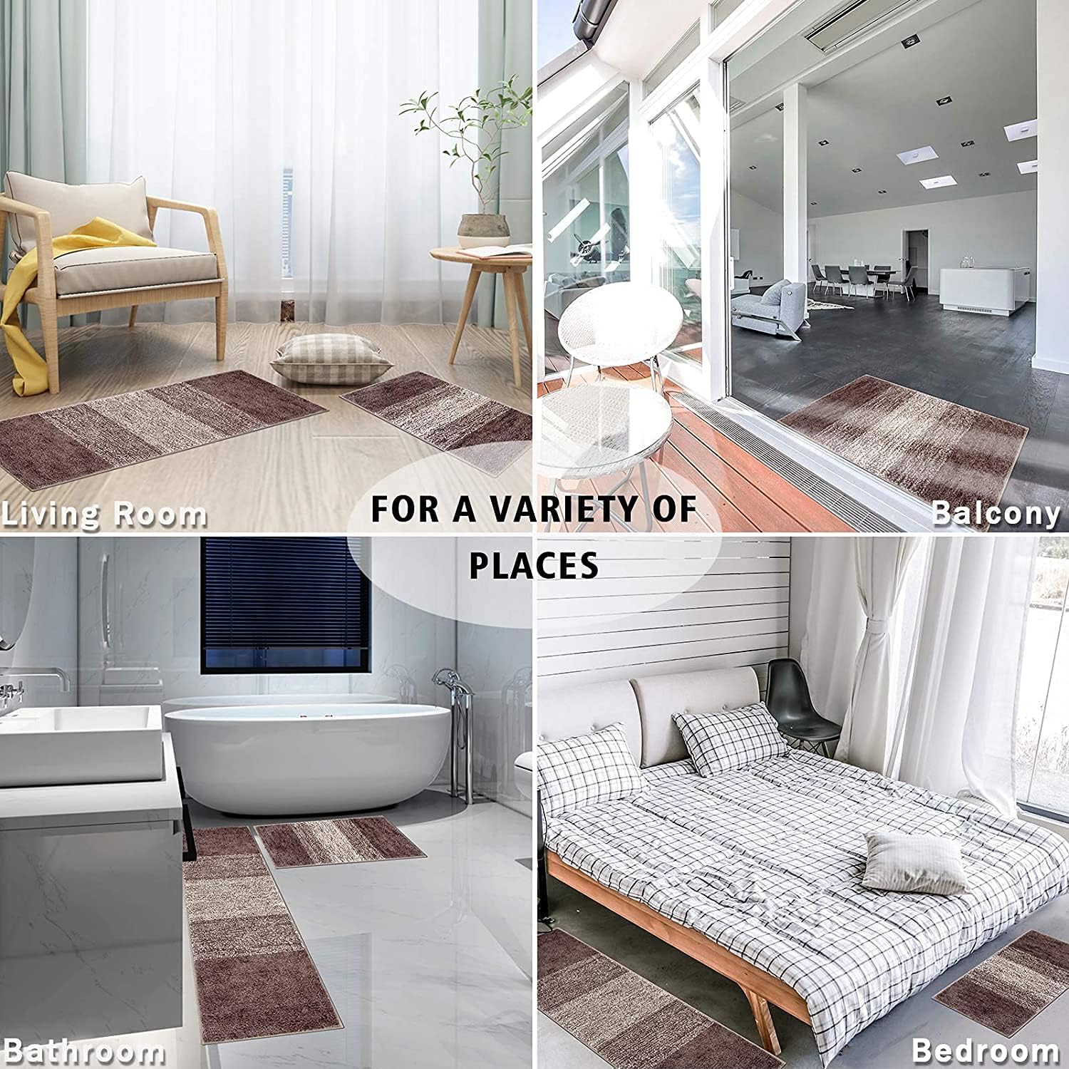 Vaukki Luxury Soft Bathroom Rugs Set of 2, Non Slip Washable Plush Bath Floor Mats, Microfiber Shaggy Absorbent Striped Bath Carpet for Tub, Bathroom and Shower (18''x26''+18''x47'', Coffee) : Home & Kitchen