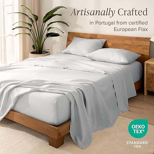 Miniatura 2 de Bare Home Juego de sábanas California King, sábanas lujosas de 100% lino tamaño California King, bolsillos profundos, ajuste fácil, juego de 4