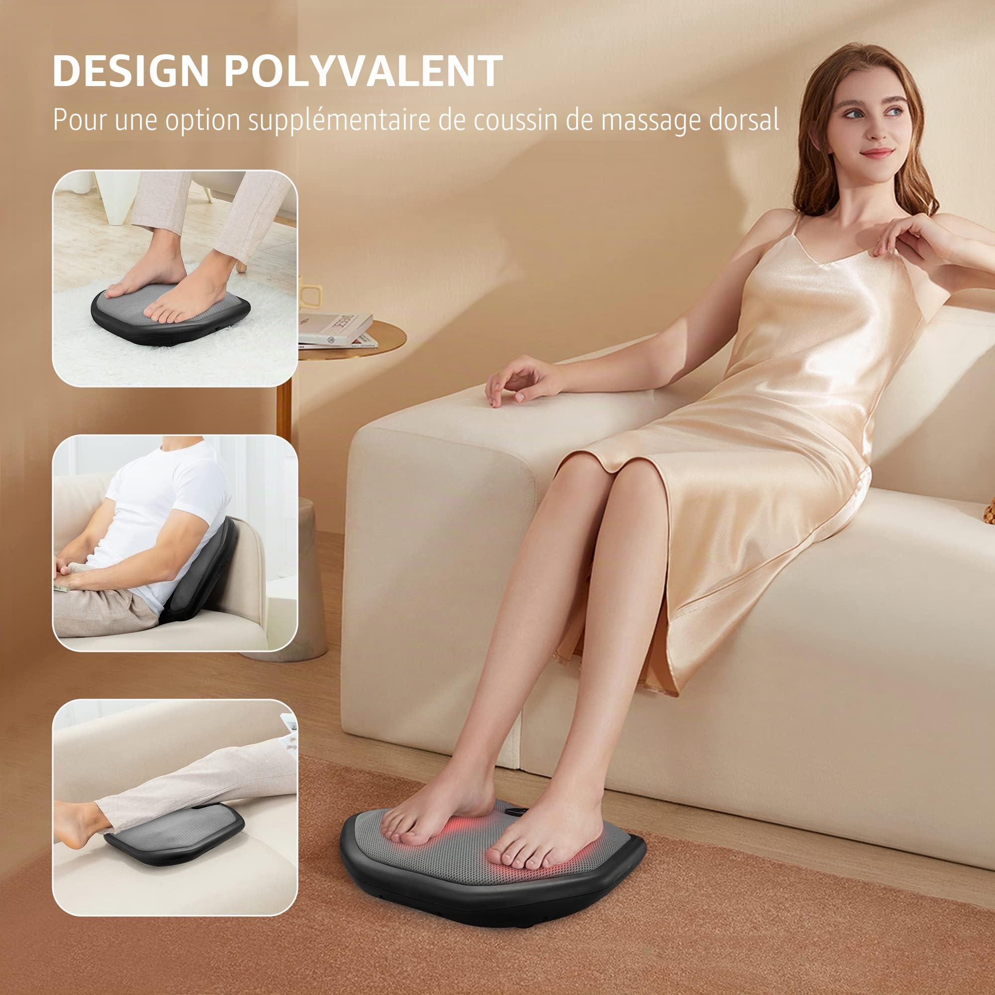 COMFIER Appareil de massage des pieds shiatsu avec chaleur et pétrissage, 2 en 1 pieds et dos, housse lavable, chauffe-pieds électrique pour hommes et femmes, convient à toutes les tailles de pieds