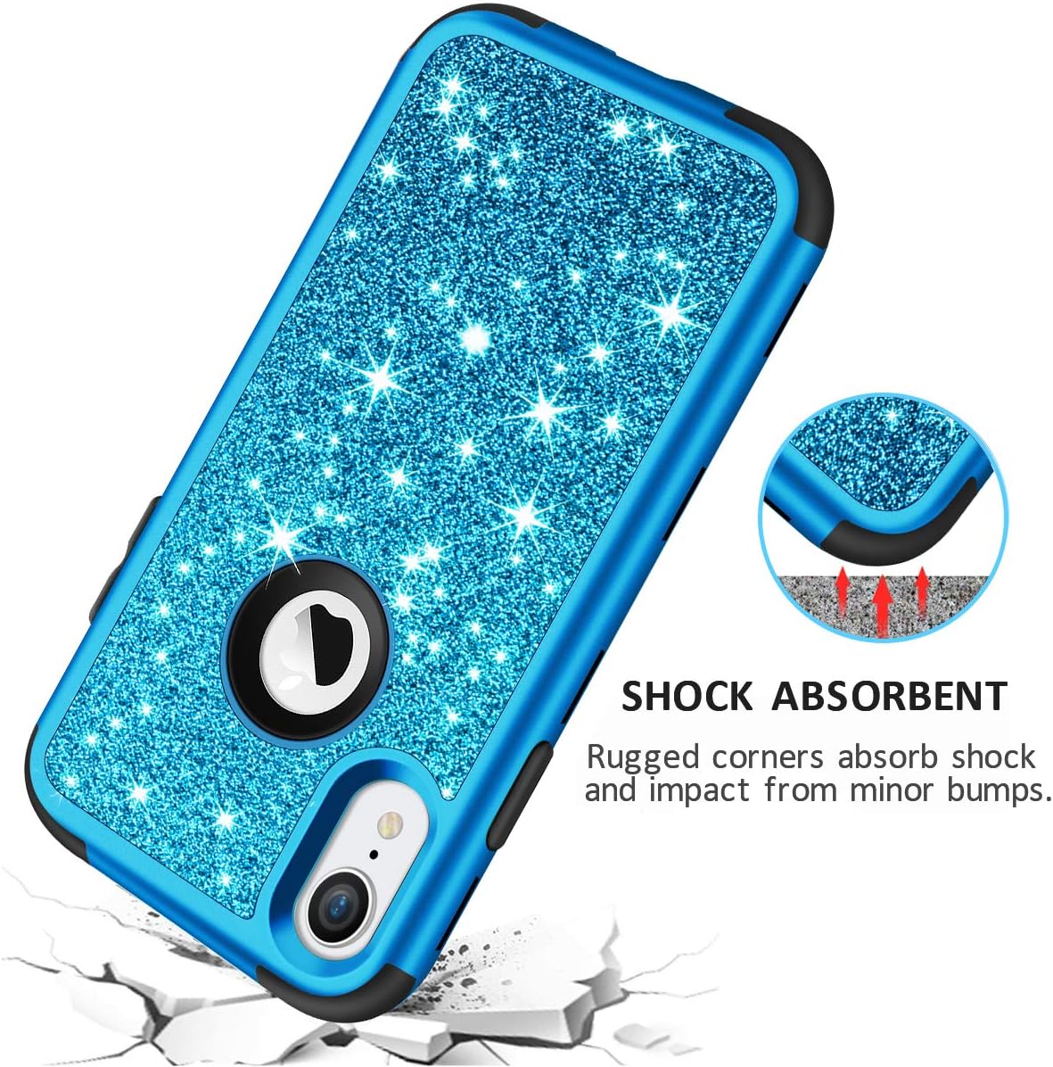 Vofolen Bling Case for iPhone XR Case iPhone 10R Cover Glitter Full-Body Protection Heavy Duty Hybrid Protective Hard Shell Silicone Rubber Armor with Front Bumper for iPhone XR 10R (Blue)
