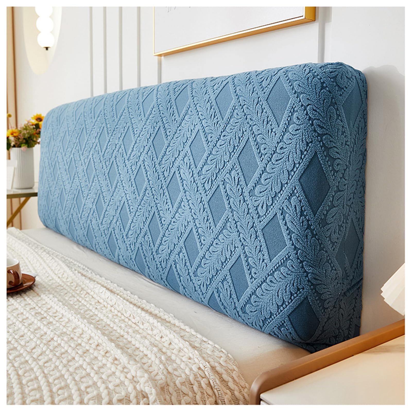 GOFOHIMI Bed Headboard Slipcover Sets,Headboard Covers for Double Bed/Small Double,Dustproof All-inclusive Elastic Headboard Protection Cover,Polyester Jacquard Headboard Cover,Gray Blue,150cm