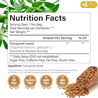FreshDrinkUS, Premium 120 Fenugreek Tea Bags, 100% Natural & Pure from Fenugreek. Fenugreek Herbal Tea. Made with Natural Material Tea Bags. No Sugar, No Caffeine, No Gluten, Vegan.