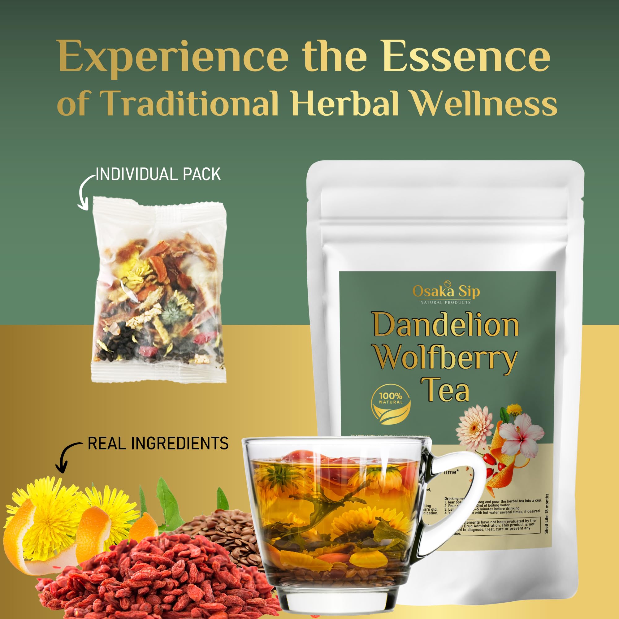 Amazon.com : OsakaSip Dandelion Wolfberry Herbal Tea Bags