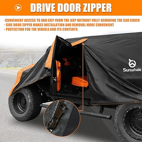 Miniatura 4 de Sunwhale Funda impermeable para automóvil para Jeep Wrangler de 2 puertas, con cremallera para puerta del conductor, protección para todo tipo de