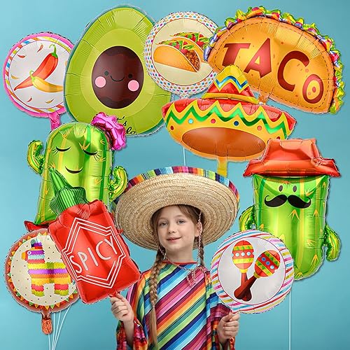 Miniatura 5 de 10 globos de fiesta mexicanos de taco, cactus, aguacate, sombrero de llama, botella picante, globos de papel de aluminio, decoración de fiesta del