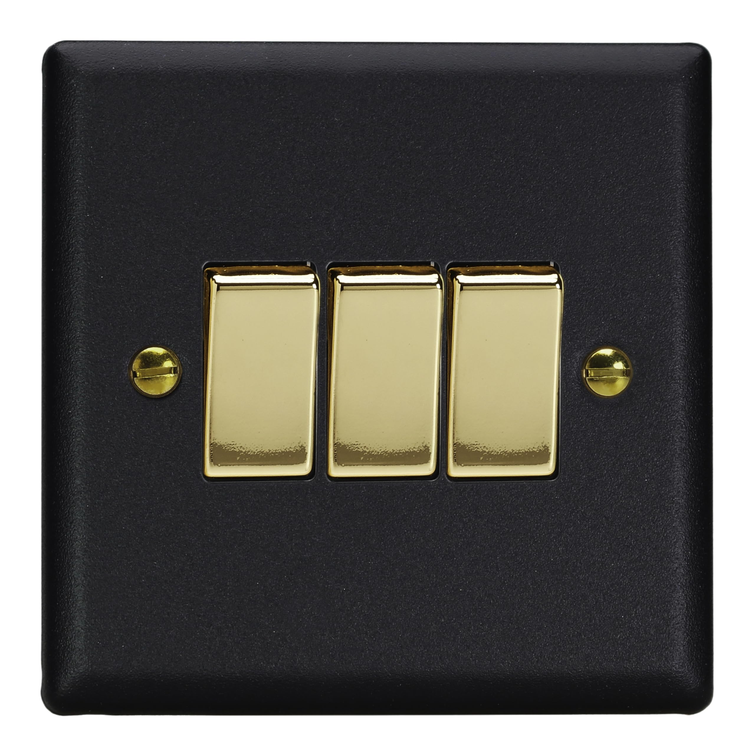 Varilight Triple Rocker Light Switch 2-Way - Vogue Matt Black With Polished Brass Rockers, XY3V.MB