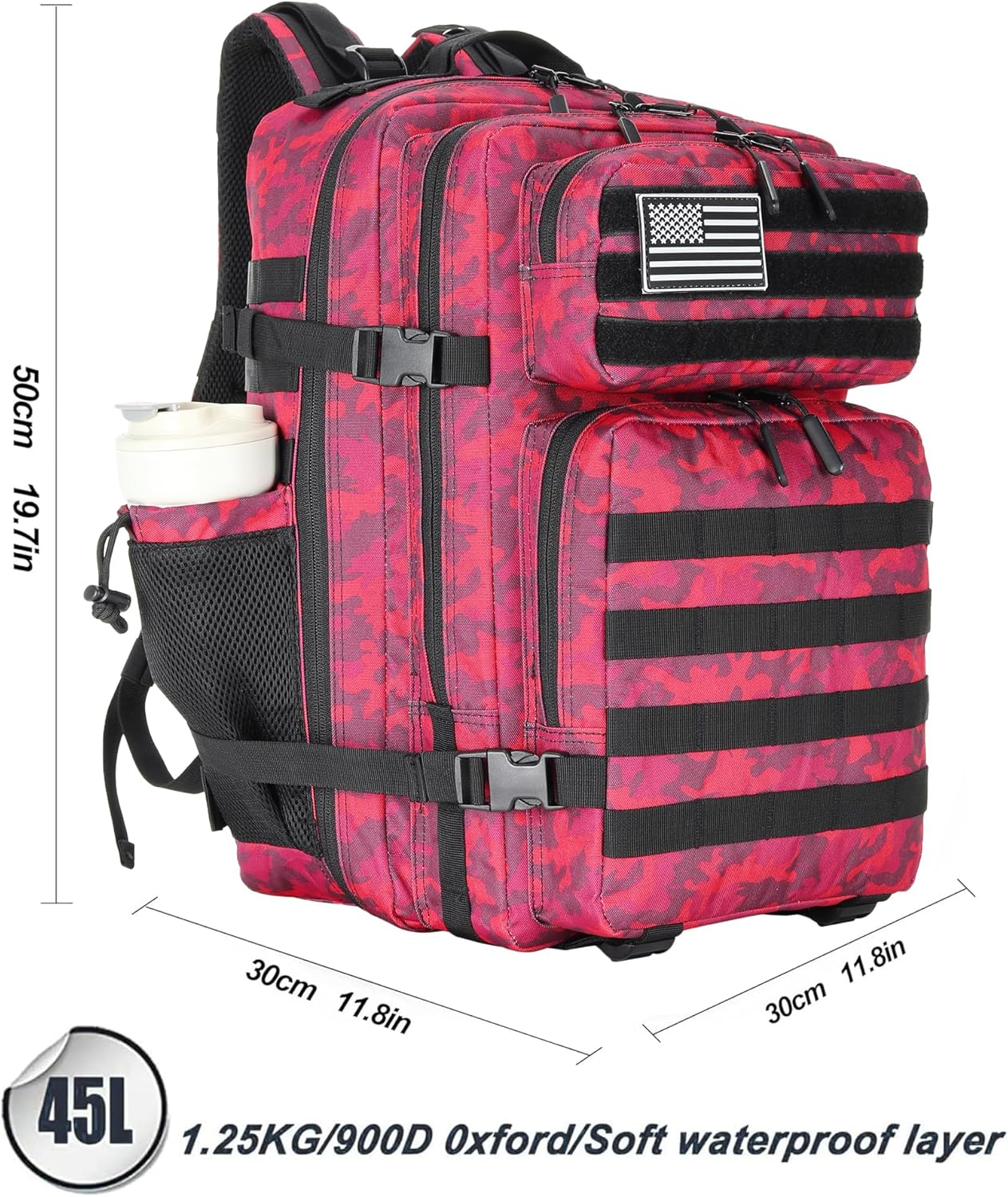 45L Tactical Assault Backpack 3 day assault pack with Molle Waterproof backpack Rucksack for Tactical Backpacks (Red CP) - Image 3