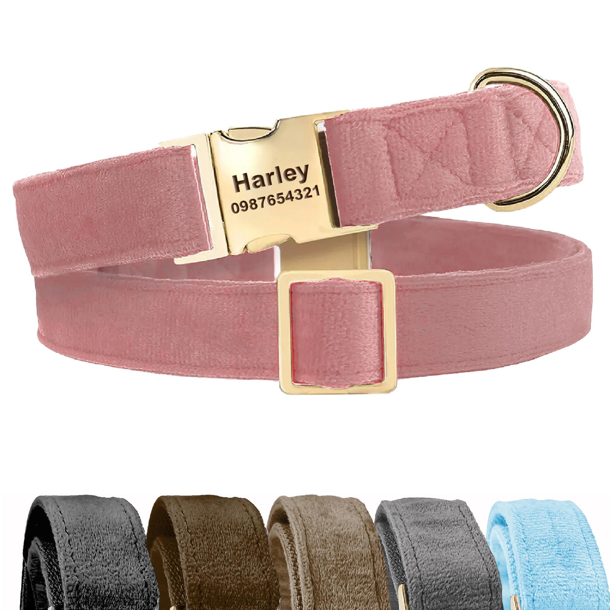 KreateSquare Personalised Dog Collar Medium, Dusty Pink Custom Engraved Velvet Pet Collar, Adjustable Name Plate Collar & Ideal for Medium Dogs Like Border Collie, Cocker Spaniel, Basset Hound etc..