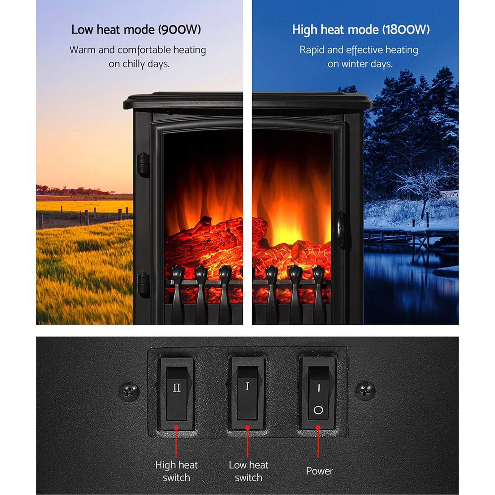 Devanti 1800W Electric Fireplace Heater Portable Fire Wood Log Flame Effect  Heat: Fireplaces, Stoves u0026 Accessories: Amazon.com.au