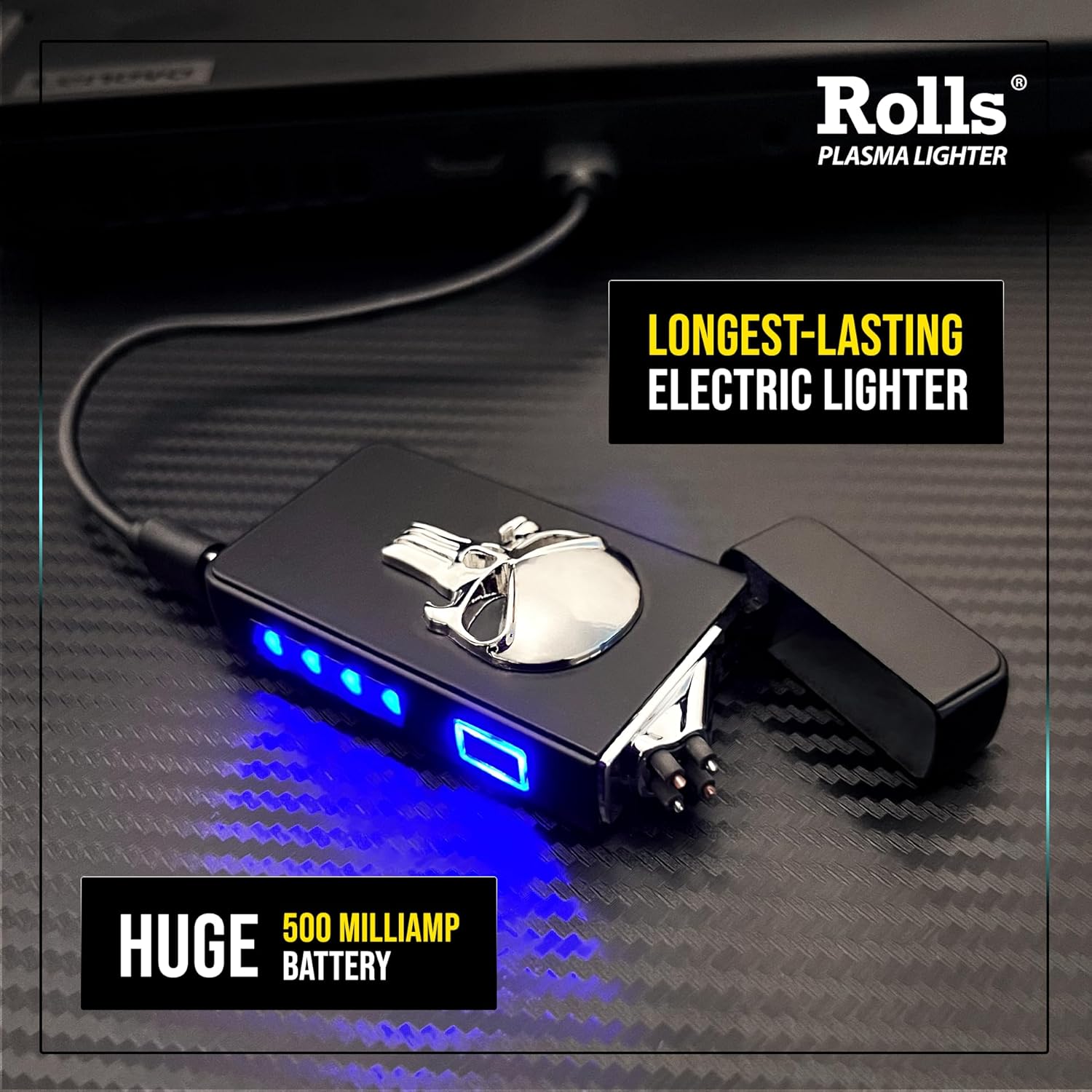 Rolls Plasma Lighter Rolls Electric Lighter - Stocking Stuffers - Gifts for Men - Cool Lighters - Electric Lighters Rechargeable - Mens Gifts - Skull Lighter - Birthday Gifts for Men - (Silver Skull)