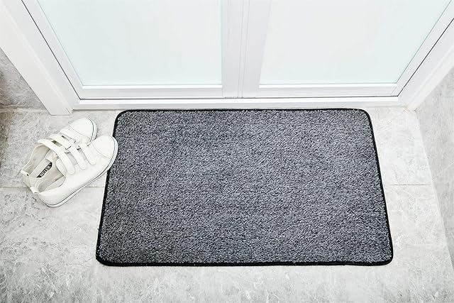 Vinsani Non-Slip Indoor Magic Clean Step Mat Machine Washable Floor Doormat Super Absorbent Carpet Runner Entrance Rug Liner - Dark Grey - 45 X 75 cm