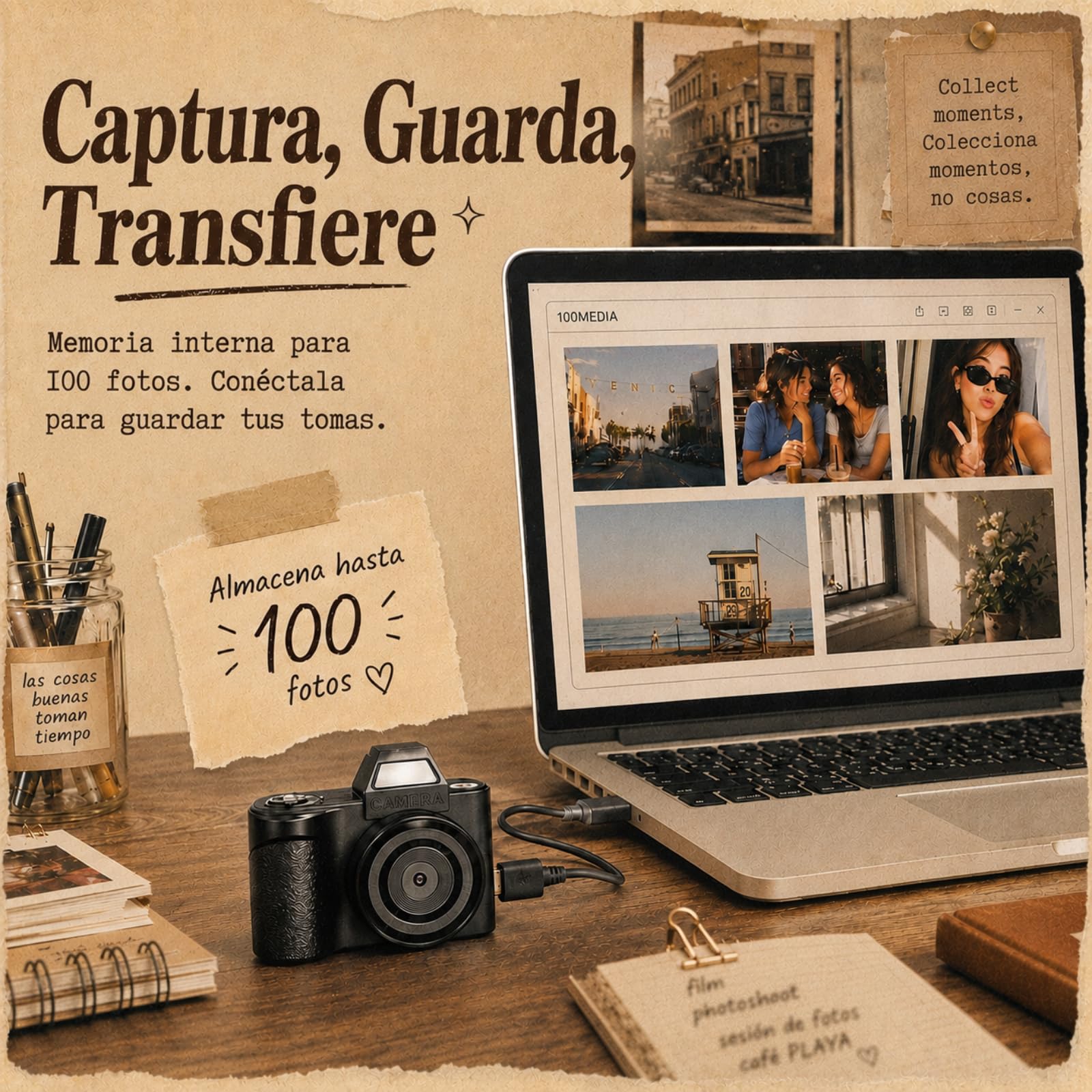 Mini Camara Digital - Maxmango 1.3'' 1080P Mini Camara de Fotos Portátil con 64 GB, Videocámara de Bolsillo para Viajes, Vlogs y Entretenimiento (Negra)
