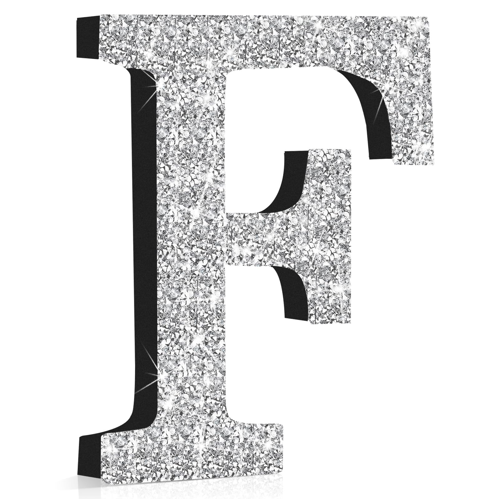 Qunclay Silver Crystal Diamond Bling Letters Crushed Diamond Decoration Wooden Glitter Letter with Screw and Hooks Rhinestone Gift for Wedding Y2k