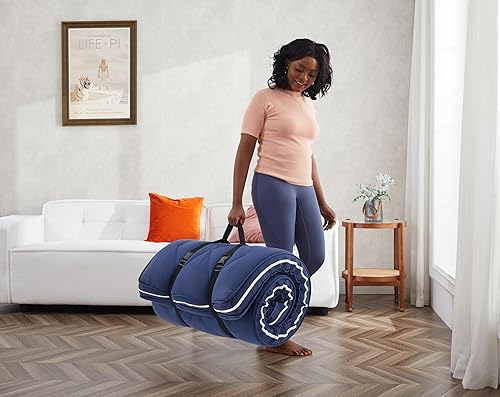 Miniatura 6 de Colchón de suelo de 4 pulgadas, estructura de 3 capas, colchón de futón de espuma viscoelástica de gel, funda gruesa extraíble, almohadilla portátil