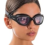 AqtivAqua Transition Swim Goggles Swimming Goggles for Adult Men Women Kids 6-14 Youth Girls Boys Childrens DX-H (All Black frame, Silver case, Photochromic lens)