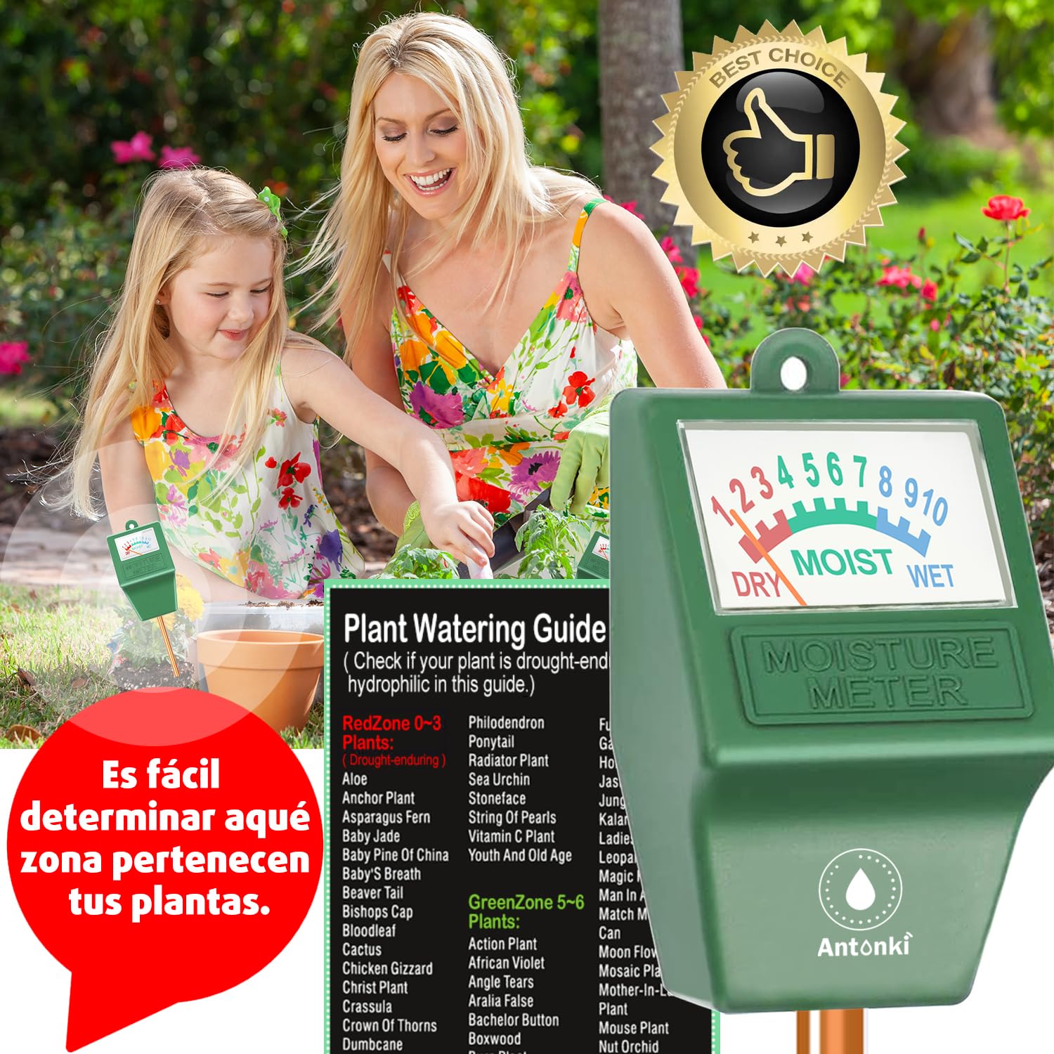 Antonki 2 Piezas Medidor Humedad Plantas, Higrometro Plantas de Suelo, Monitor de Riego de Flores para Plantas de Interior y Exterior, No se Necesitan Baterías