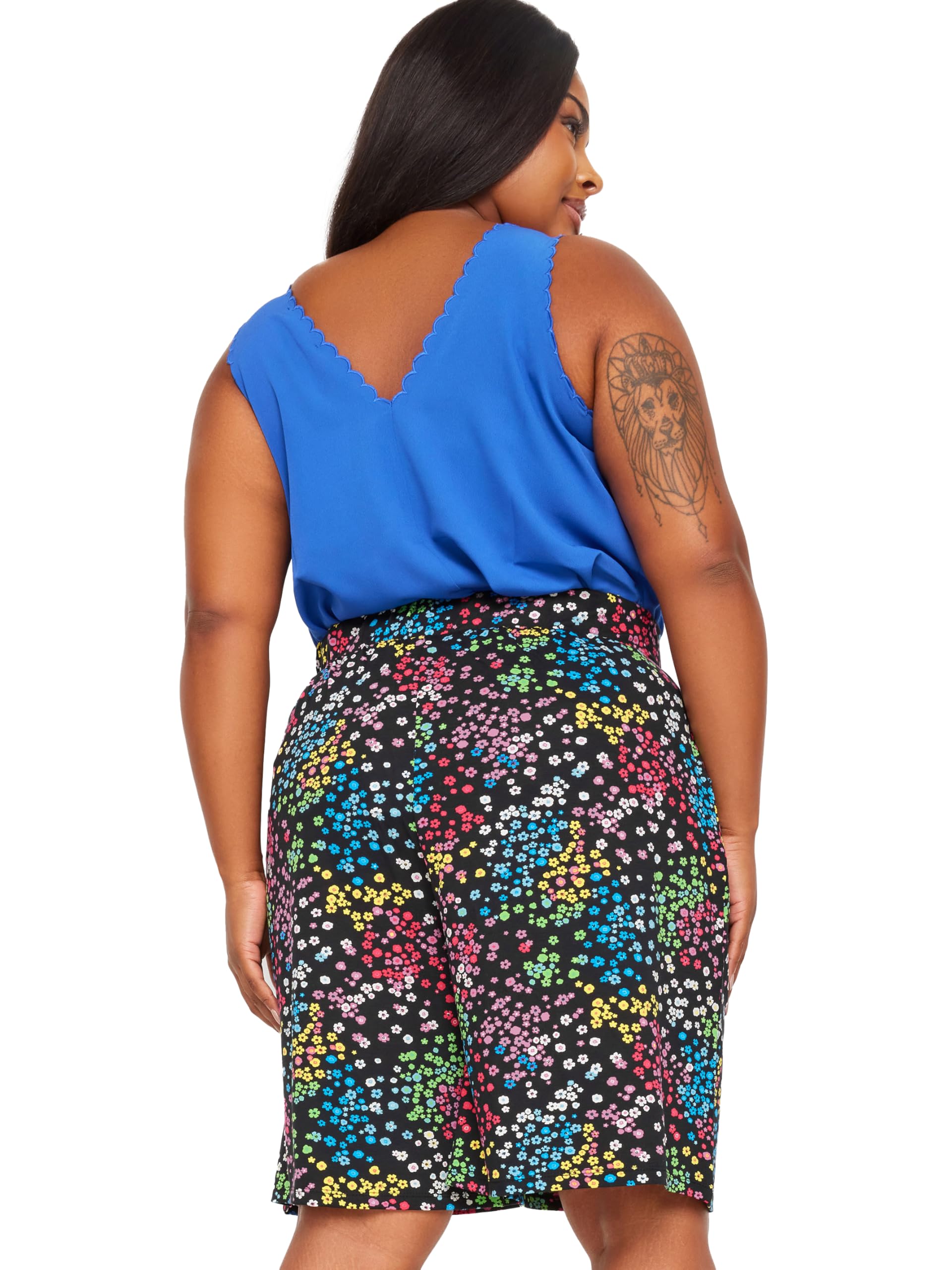 Yours Ditsy Floral Print Jersey Shorts Black Elasticated Waistband Pockets Size 22-24