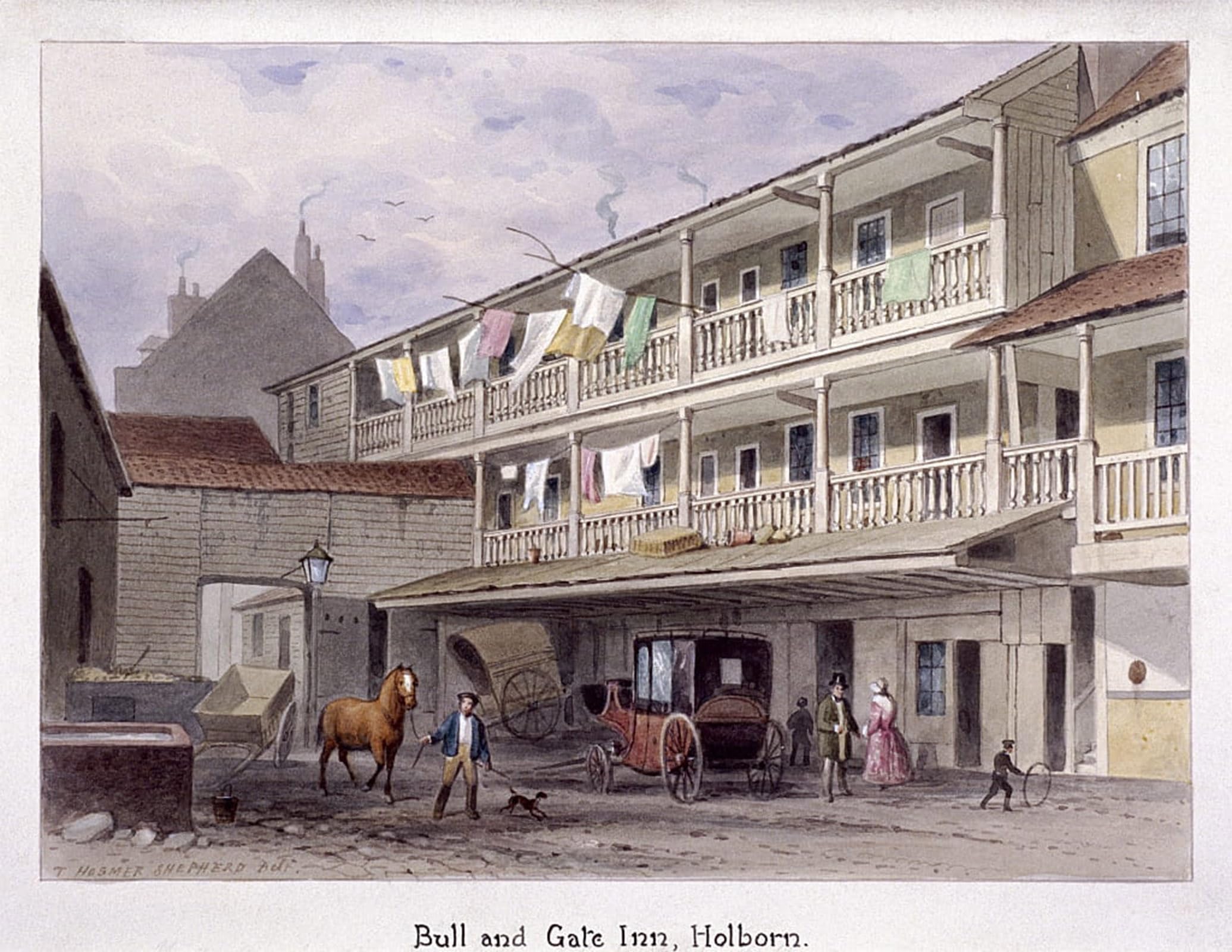 ARTXLXXBN Famous Print Painting Colorful Art Print Gate Inn Holborn London by Hosmer Shepherd Canvas Art Decorations for Home Decor 60x90cm