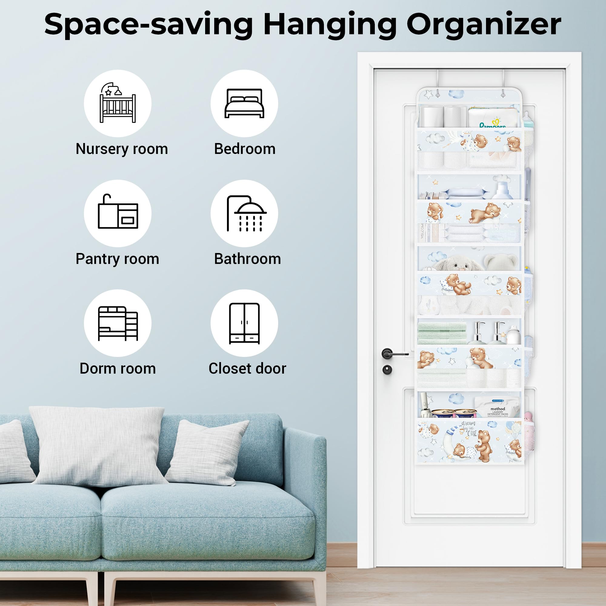 Organisateur Porte Licorne 5 Poches Clastyle - Rangement Jouets Couches | 144x40cm