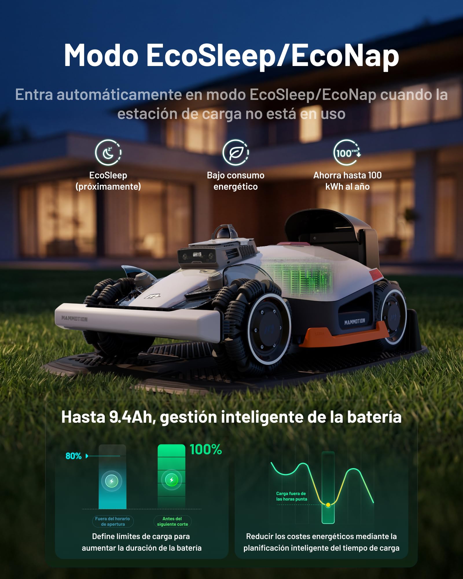 MAMMOTION LUBA 3 AWD 1500 Robot Cortacésped con Soporte de Lavadero | LiDAR+Visión AI de Doble Cámara de 360°, Tracción Total para Pendientes del 80%, Gestión Multizona, Altura de Corte 25-70mm