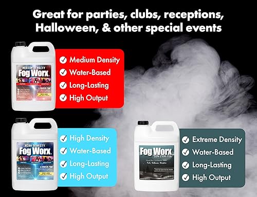 Miniatura 8 de FogWorx Jugo de Niebla de Densidad Extremadamente Alta Galón - Duradero, Alto Rendimiento, Sin Olor, Fluido para Máquina de Niebla a Base de Agua