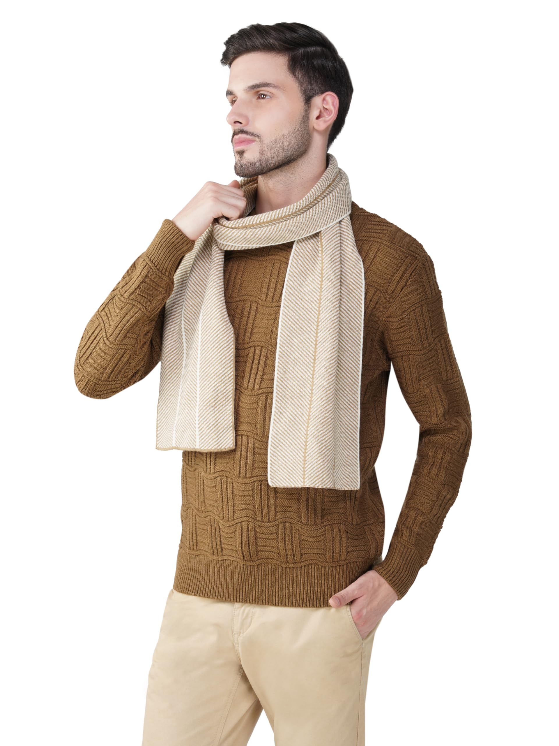 joe hazel Men Light Beige Acrylic Woolen Striped Winter Mufflers-picture-11