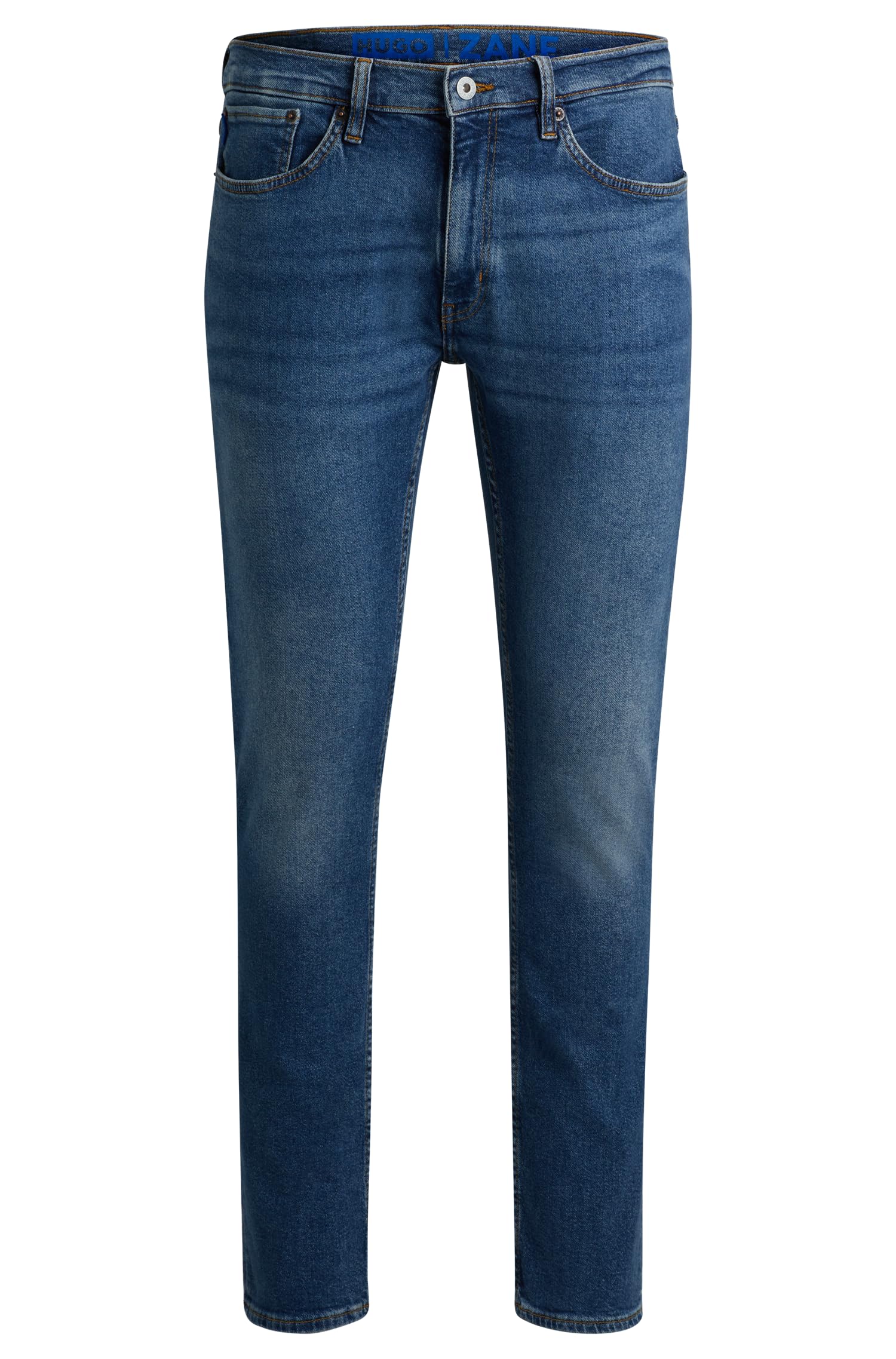 HUGO Mens Zane Blue Extra-Slim-fit Jeans in Stretch Denim