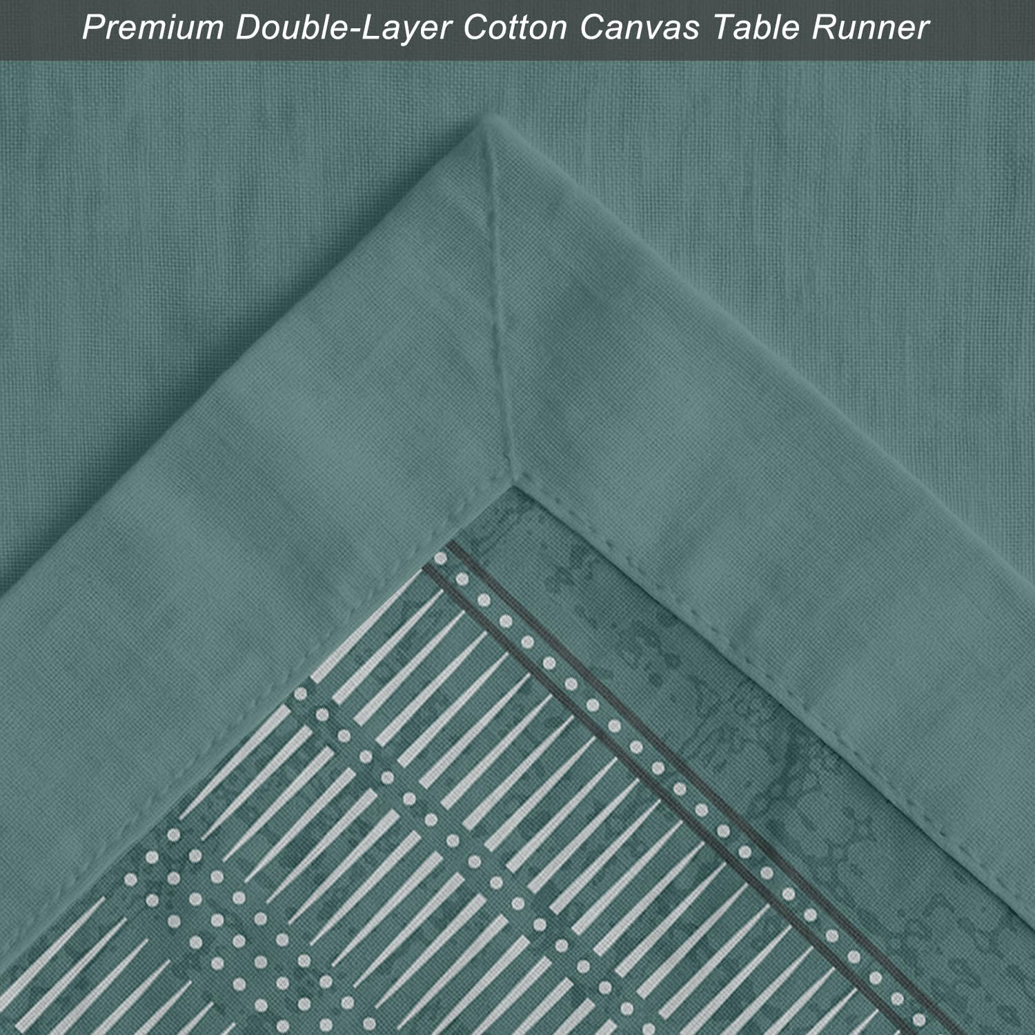 Premium Cotton Table Runner - Lightweight Double Layer - Border Design - Machine Washable Farmhouse Table Decor - Leaves