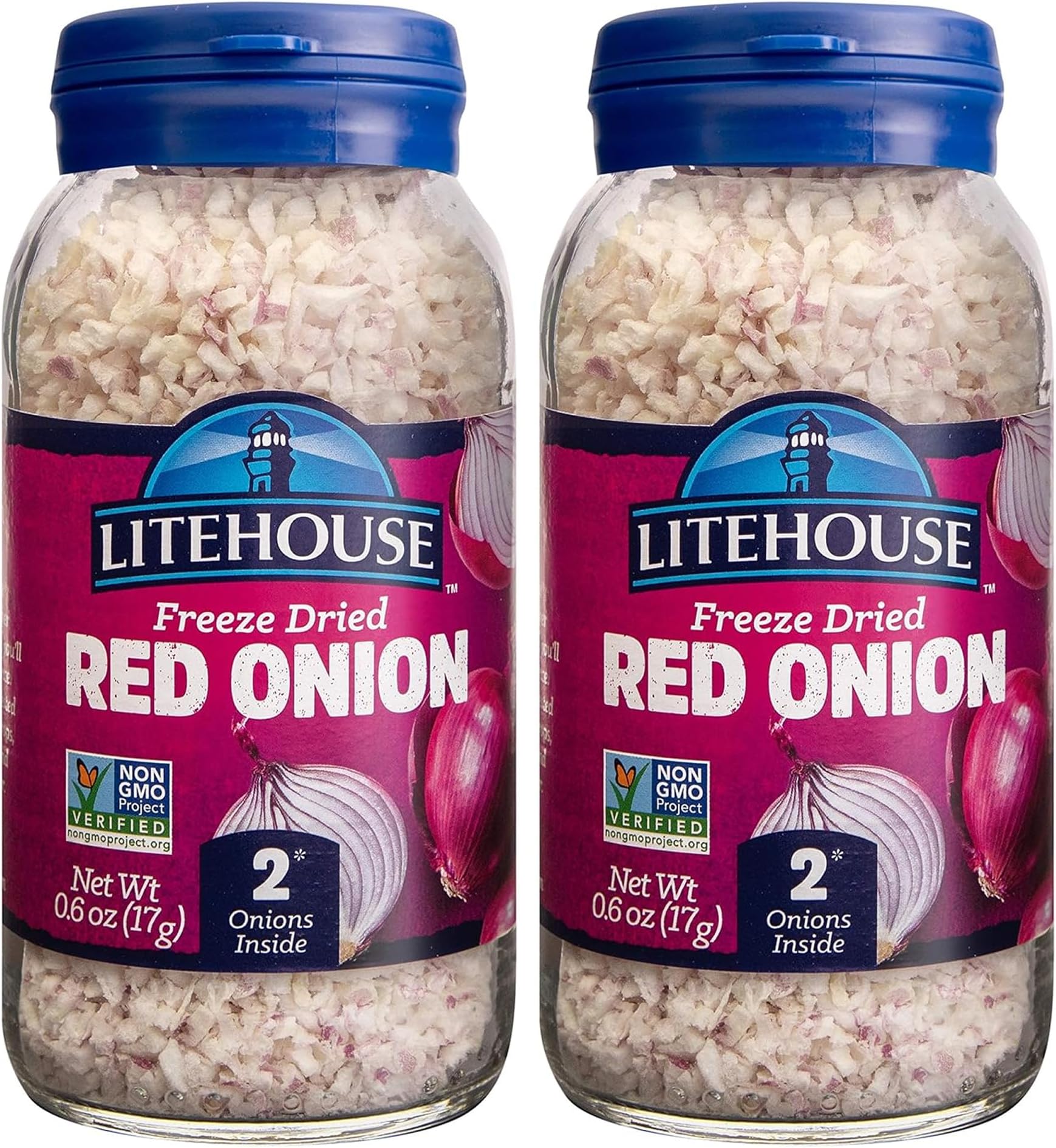 Freeze Dried Red Onion - Fresh Red Onion Substitute, Gluten Free, Vegetarian, Keto, Non-GMO, No Refrigeration Required, Seasonings for Cooking - 0.60 Oz, 2-Pack