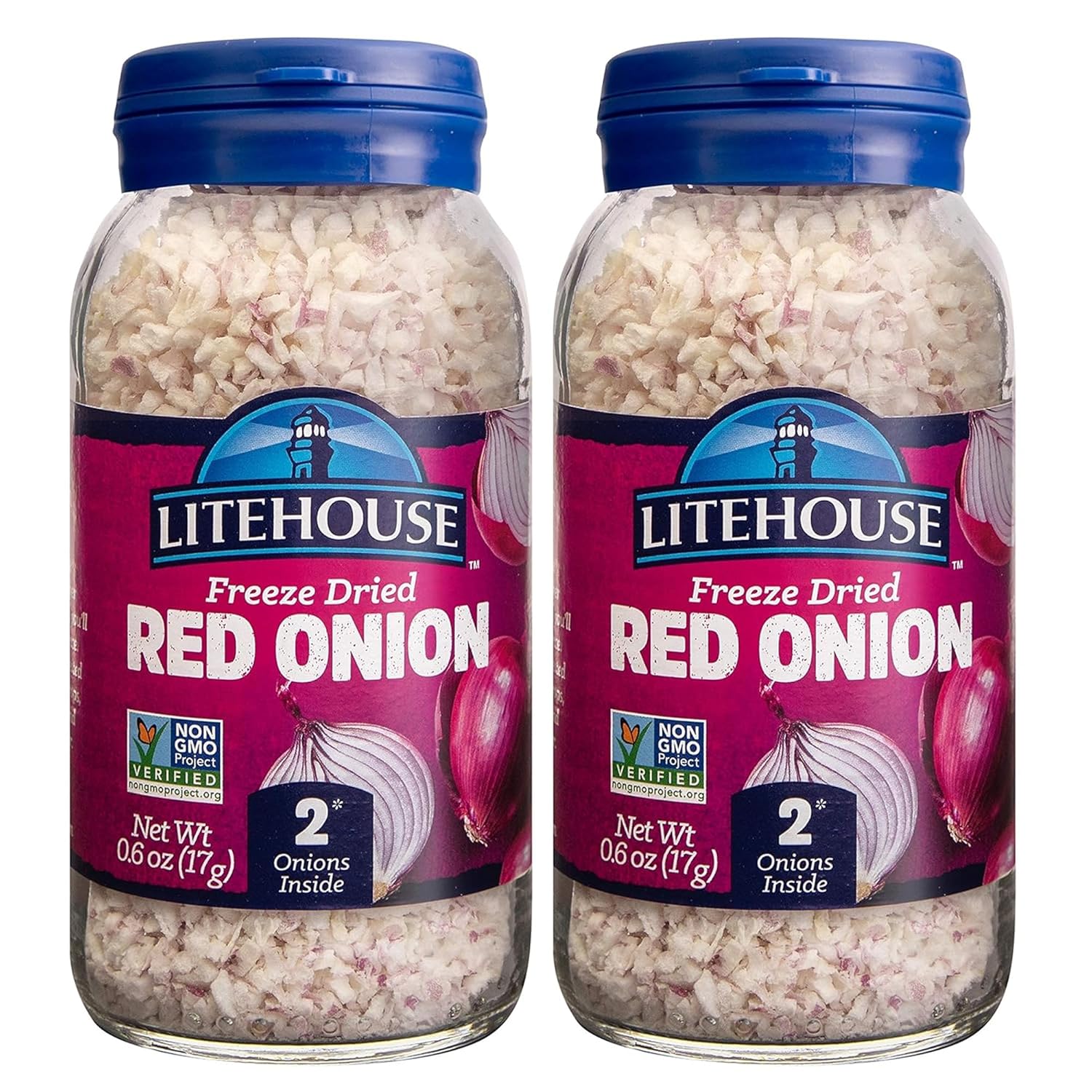 Litehouse Freeze Dried Red Onion - Substitute for Fresh Red Onion, Jar Equal to 2 Red Onion Fresh, Organic, Red Onion Seasoning, Non-GMO, Gluten-Free - 0.60 Ounce 6-Pack