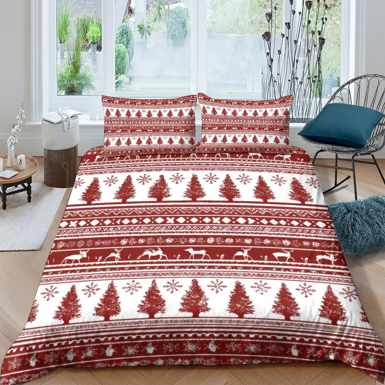 Ctjqhvkz Style-1 3D Printed Christmas Tree Fitted Sheet Microfiber Decorative Nordic Elk Bed Cover For Bedroom Guest Room Easy Care Single（135X200cm）